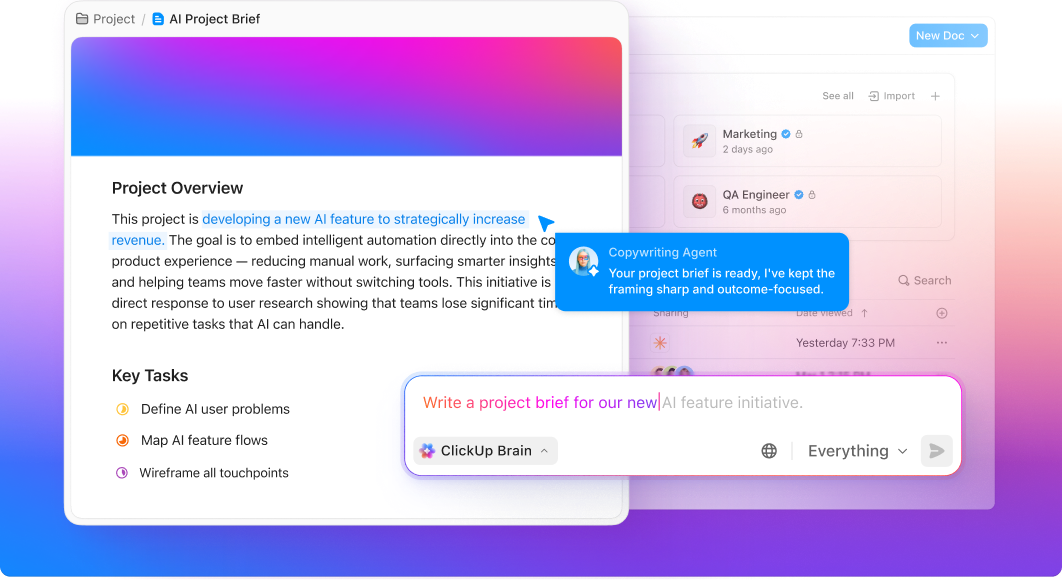 ClickUp Docs hero interface