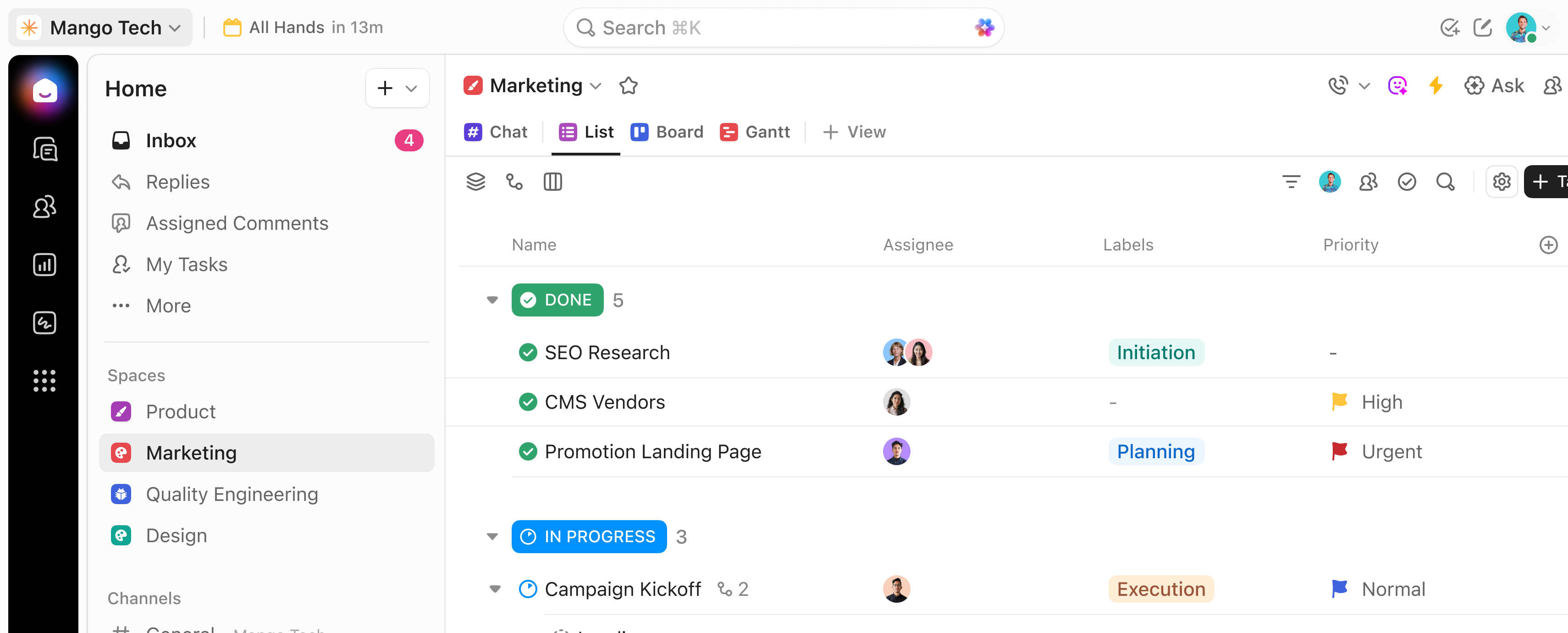 ClickUp Tasks in the ClickUp workspace
